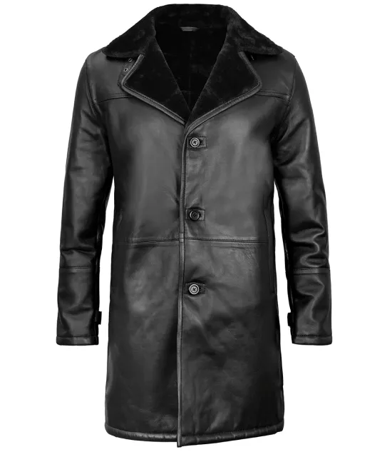 Stylish Black Men's Shearling Leather Coat