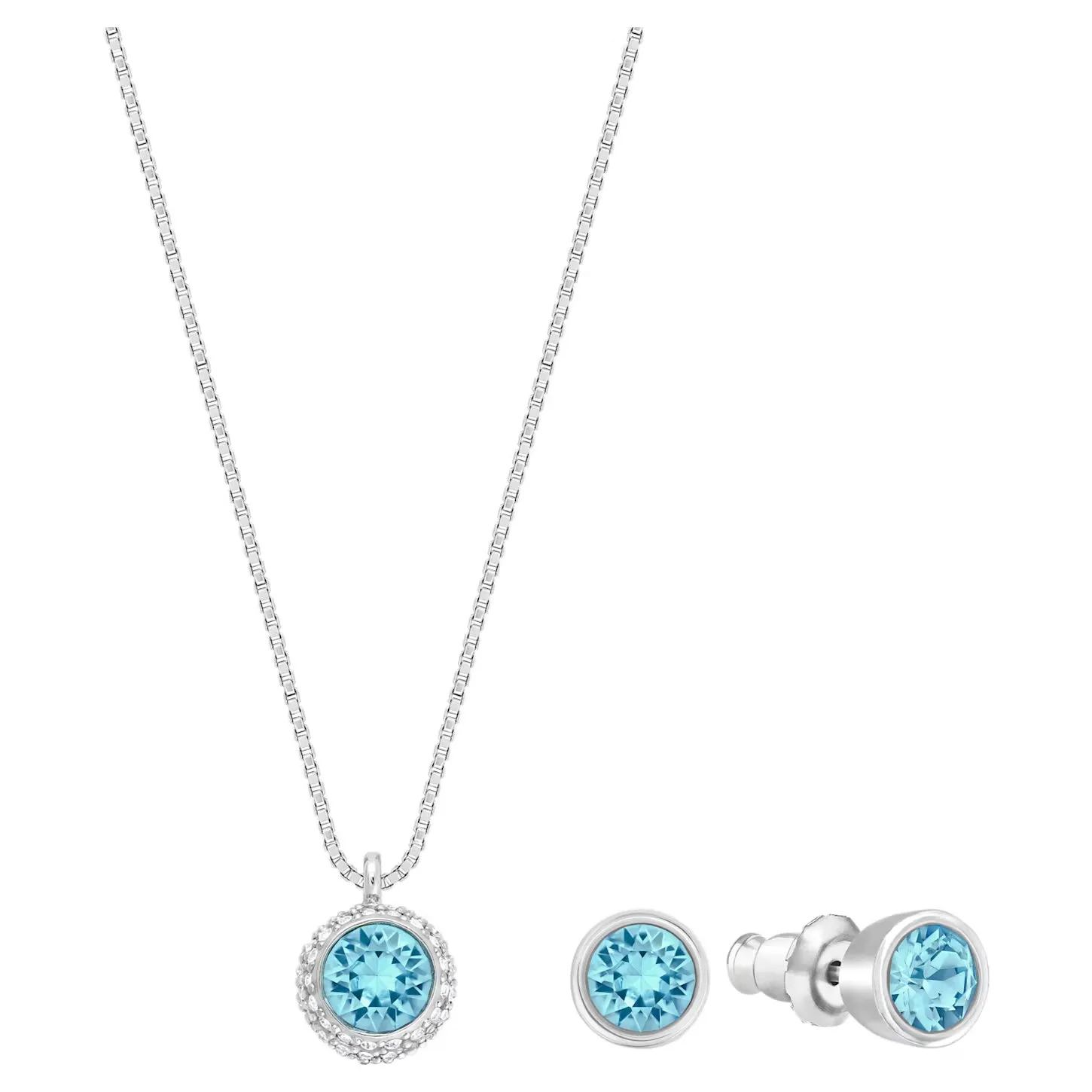 Swarovski Jewelry Set Earrings and Necklace FLIRT Aqua, Rhodium -5030716