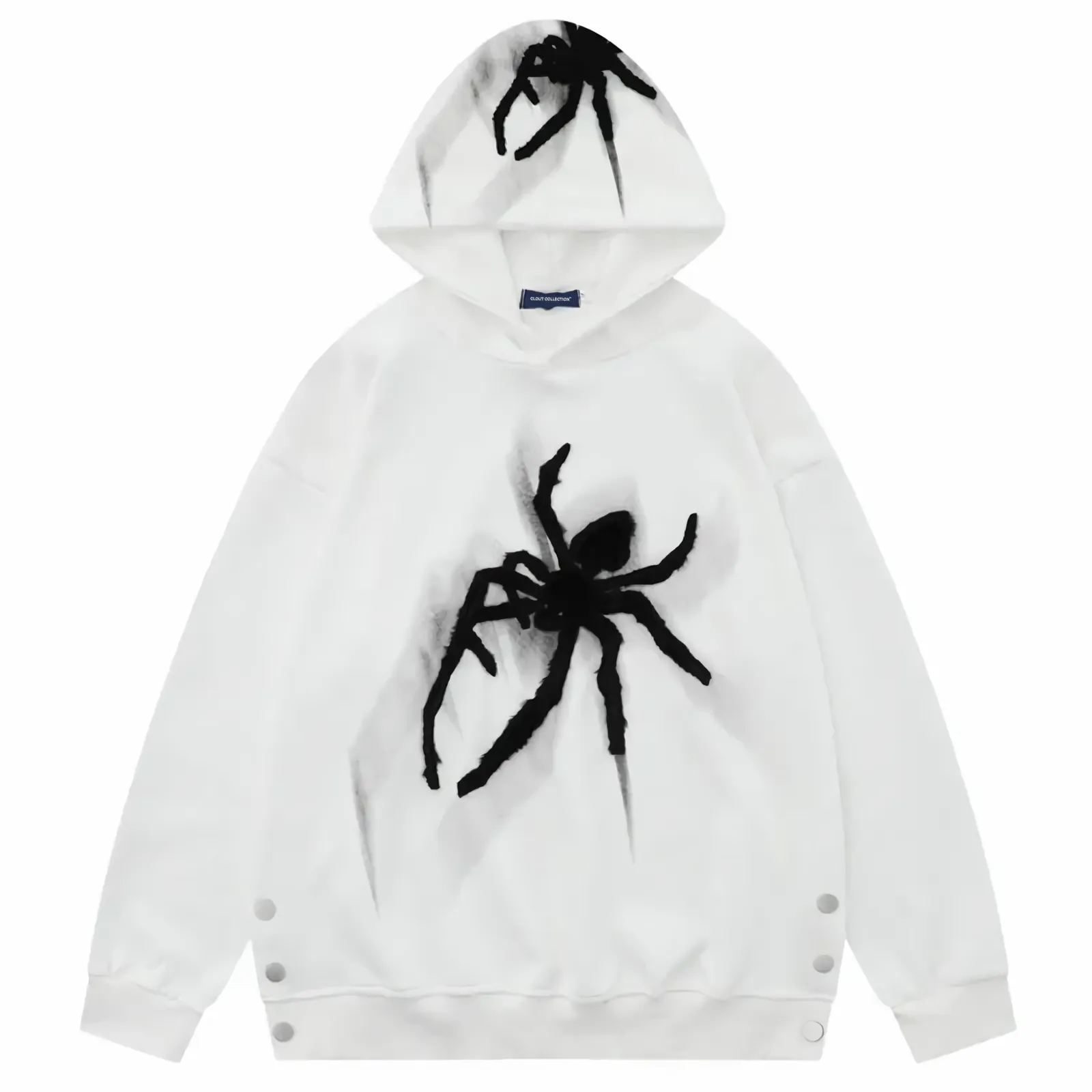 Textured Spider Embroidery Side Slit Hoodie