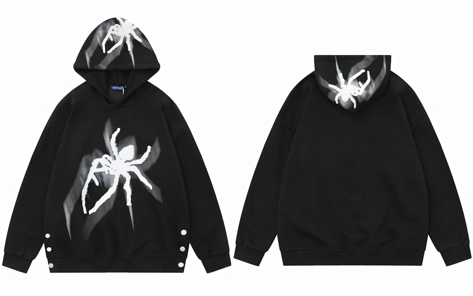 Textured Spider Embroidery Side Slit Hoodie