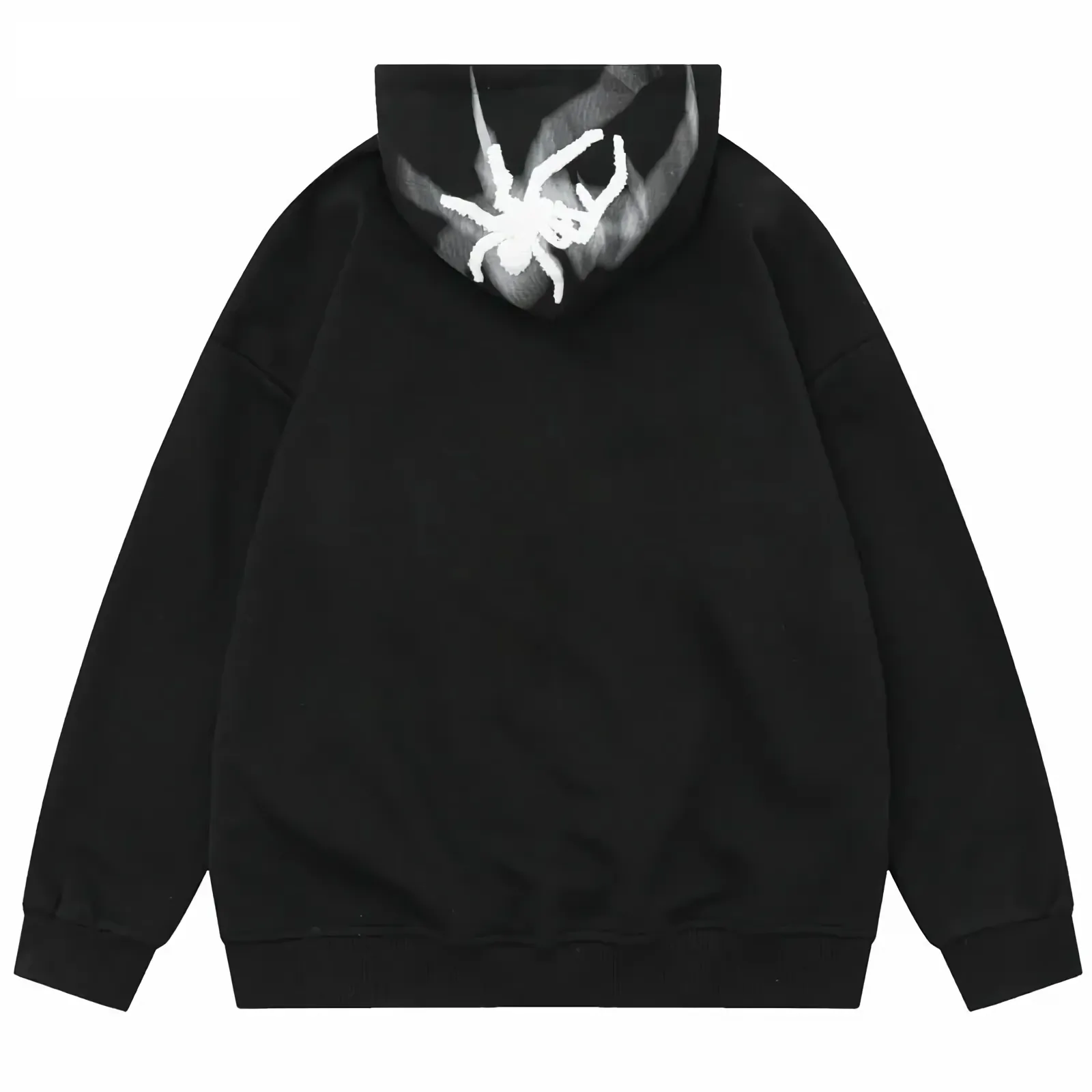 Textured Spider Embroidery Side Slit Hoodie