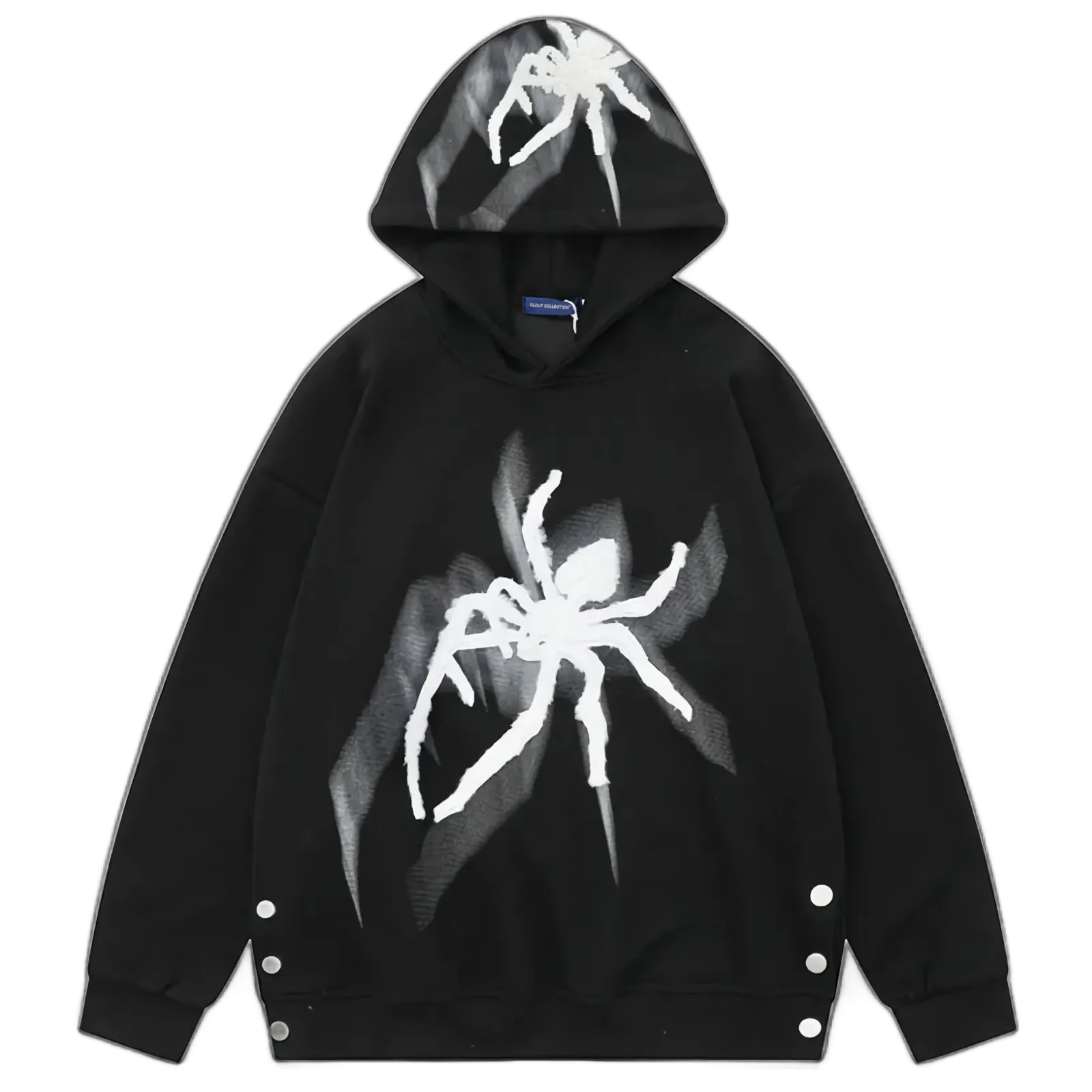 Textured Spider Embroidery Side Slit Hoodie