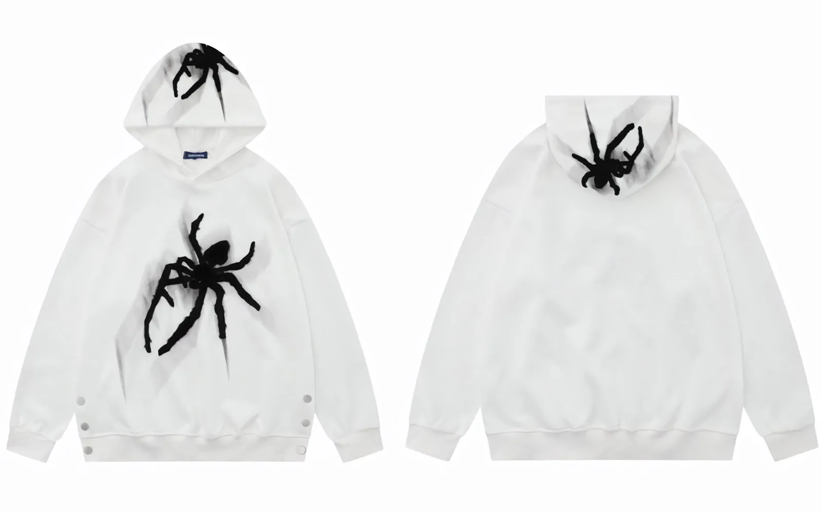 Textured Spider Embroidery Side Slit Hoodie