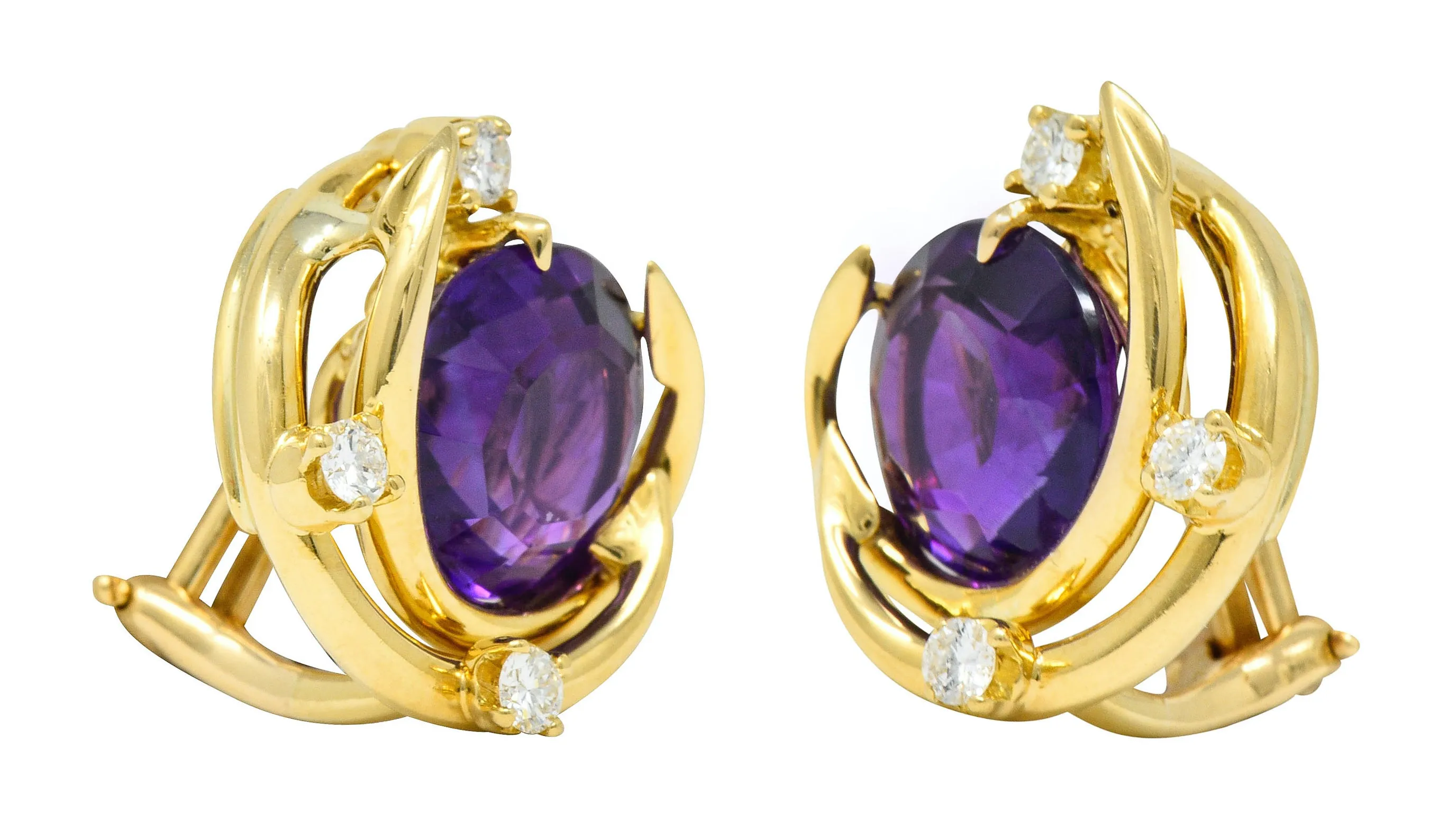 Tiffany & Co. Vintage Amethyst Diamond 18 Karat Gold Ear-Clip Earrings