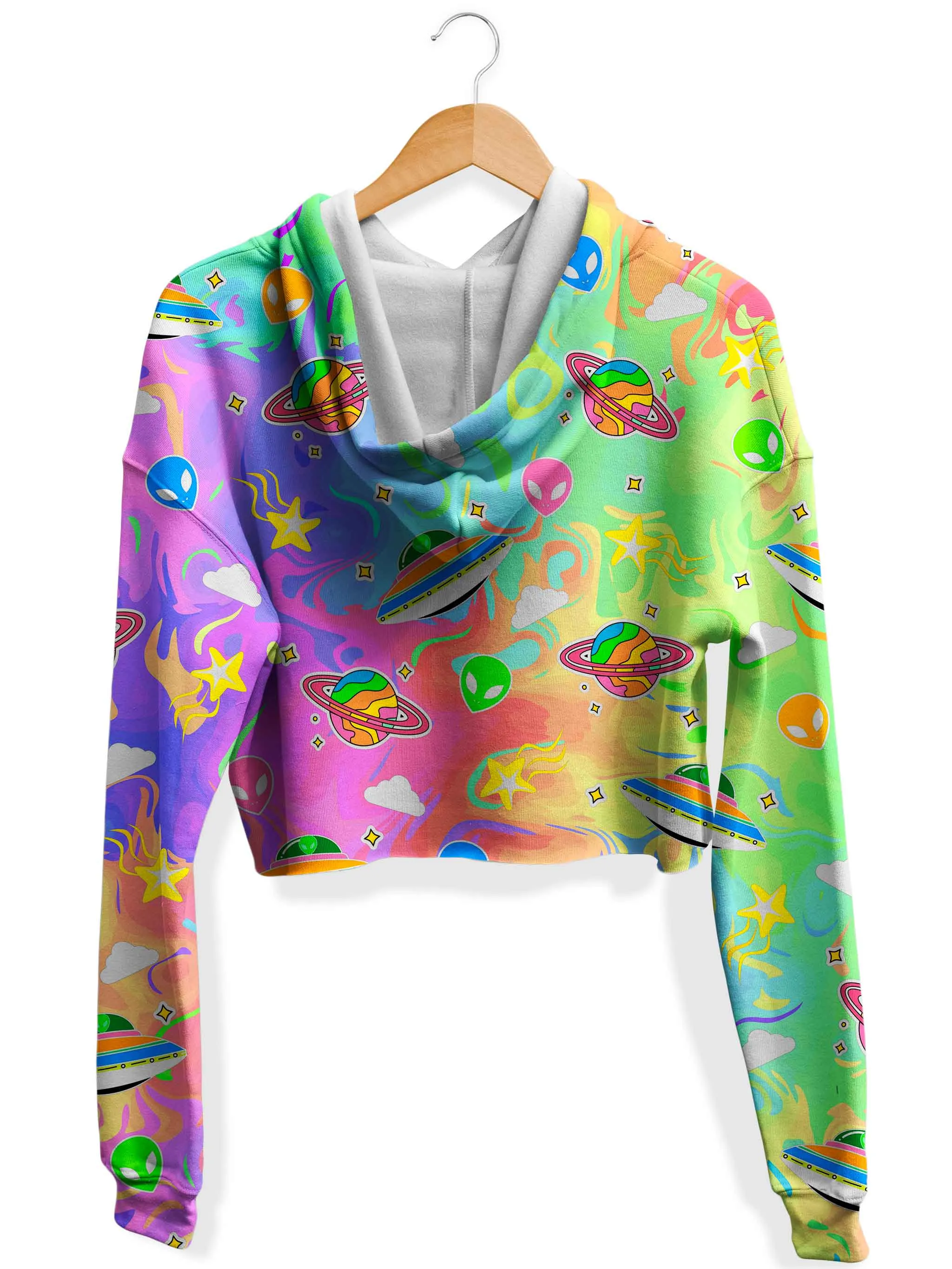 Trippy Alien Invasion Fleece Crop Hoodie