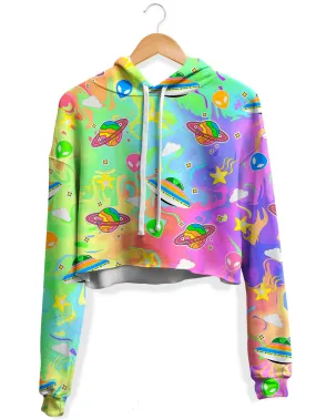 Trippy Alien Invasion Fleece Crop Hoodie