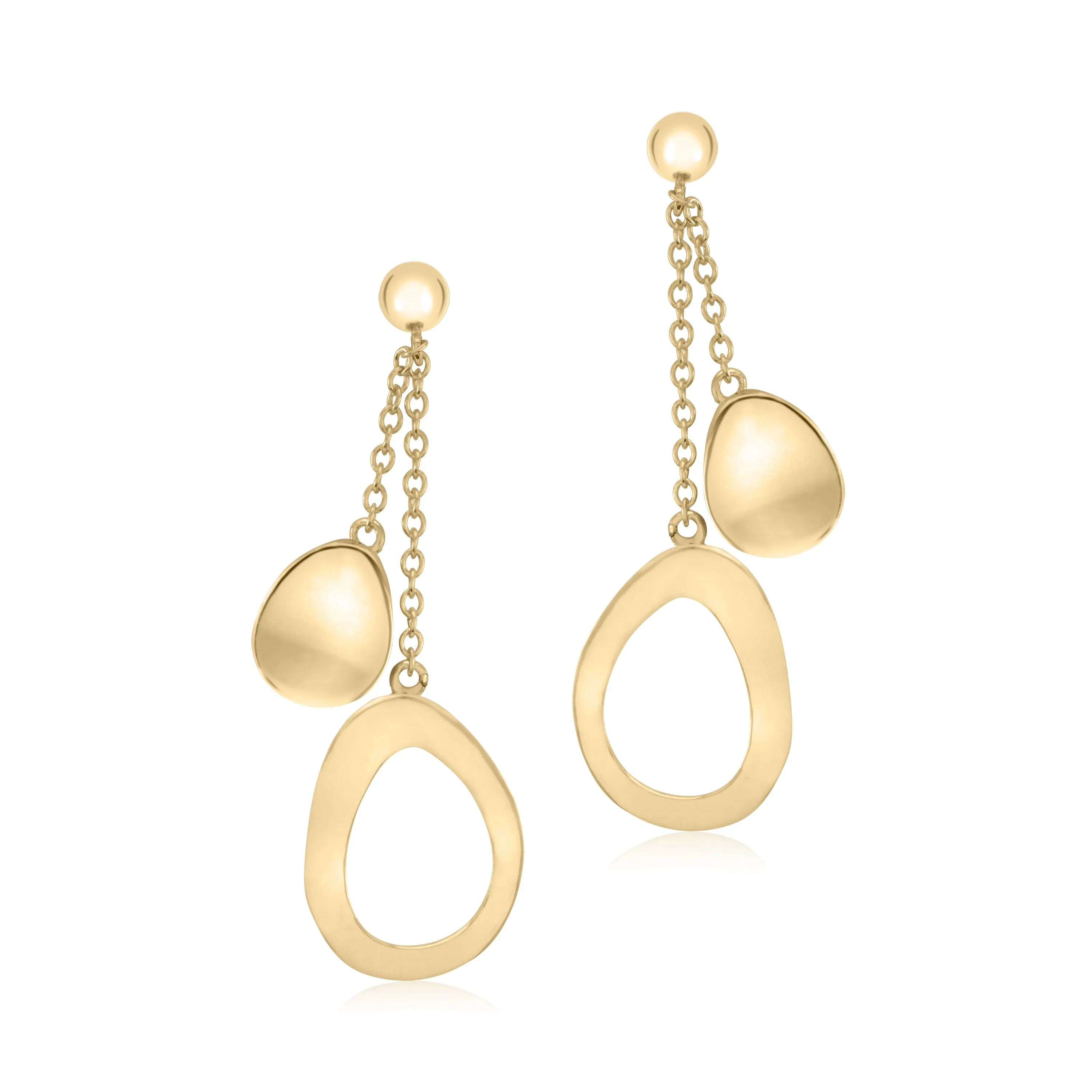 UNICORNJ 14K Yellow Gold Polished Long Double Dangle Drop Curved Open and Solid Teardrop Earrings Italy