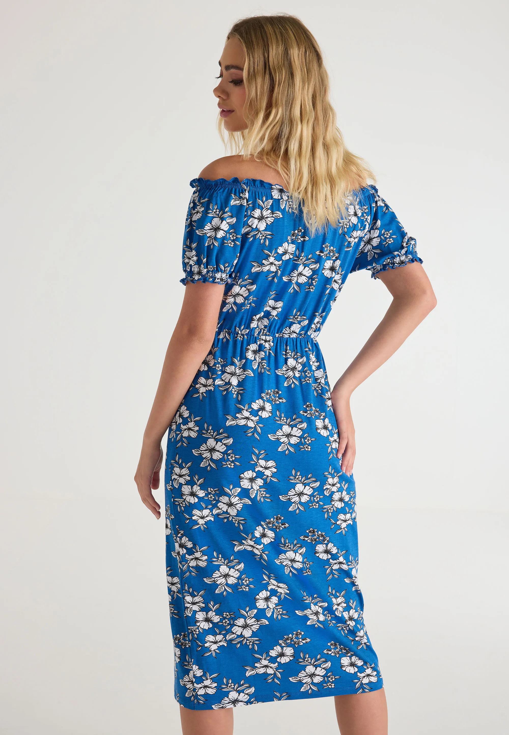 Womens Blue Floral Gypsy Midi Dress