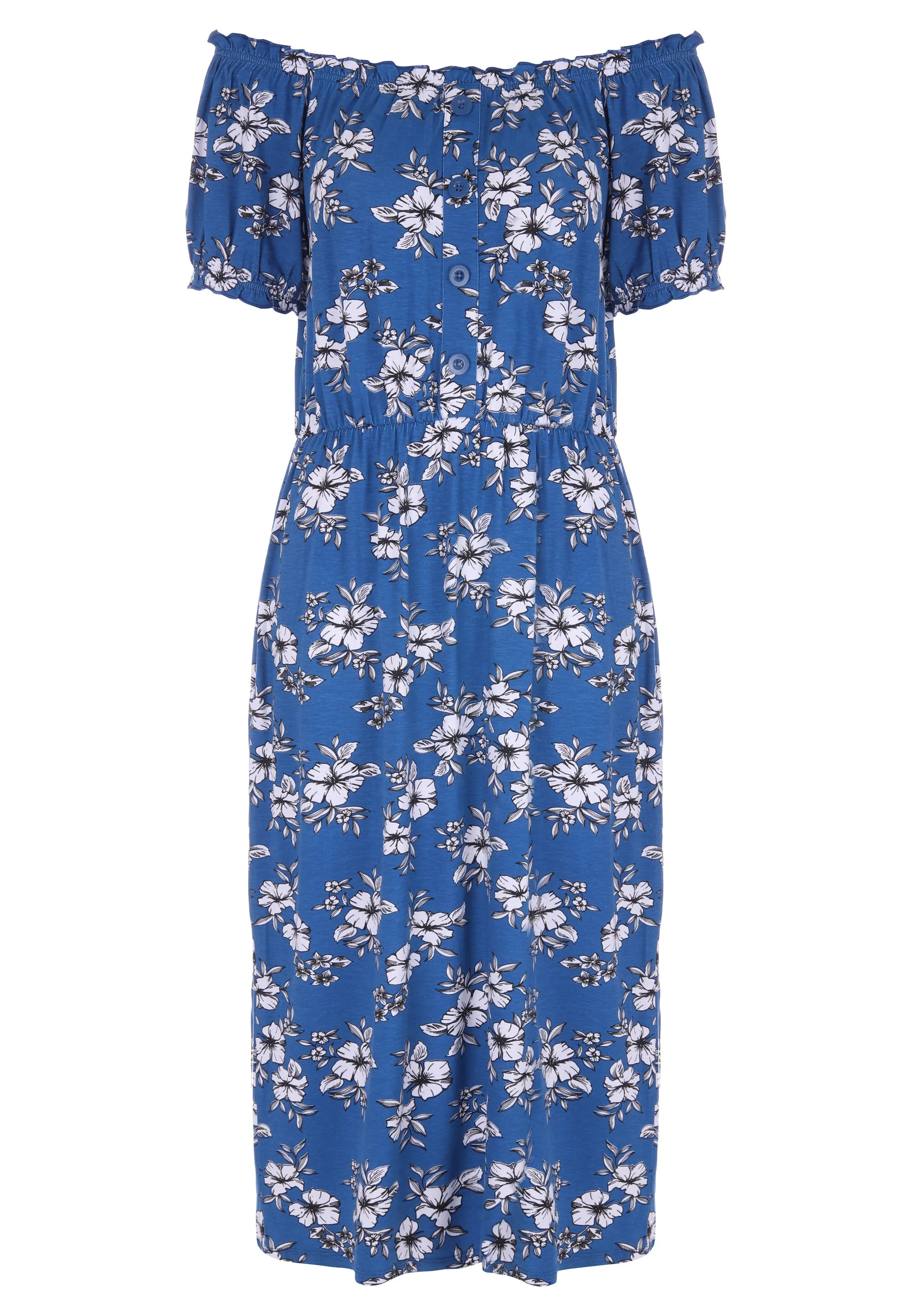 Womens Blue Floral Gypsy Midi Dress