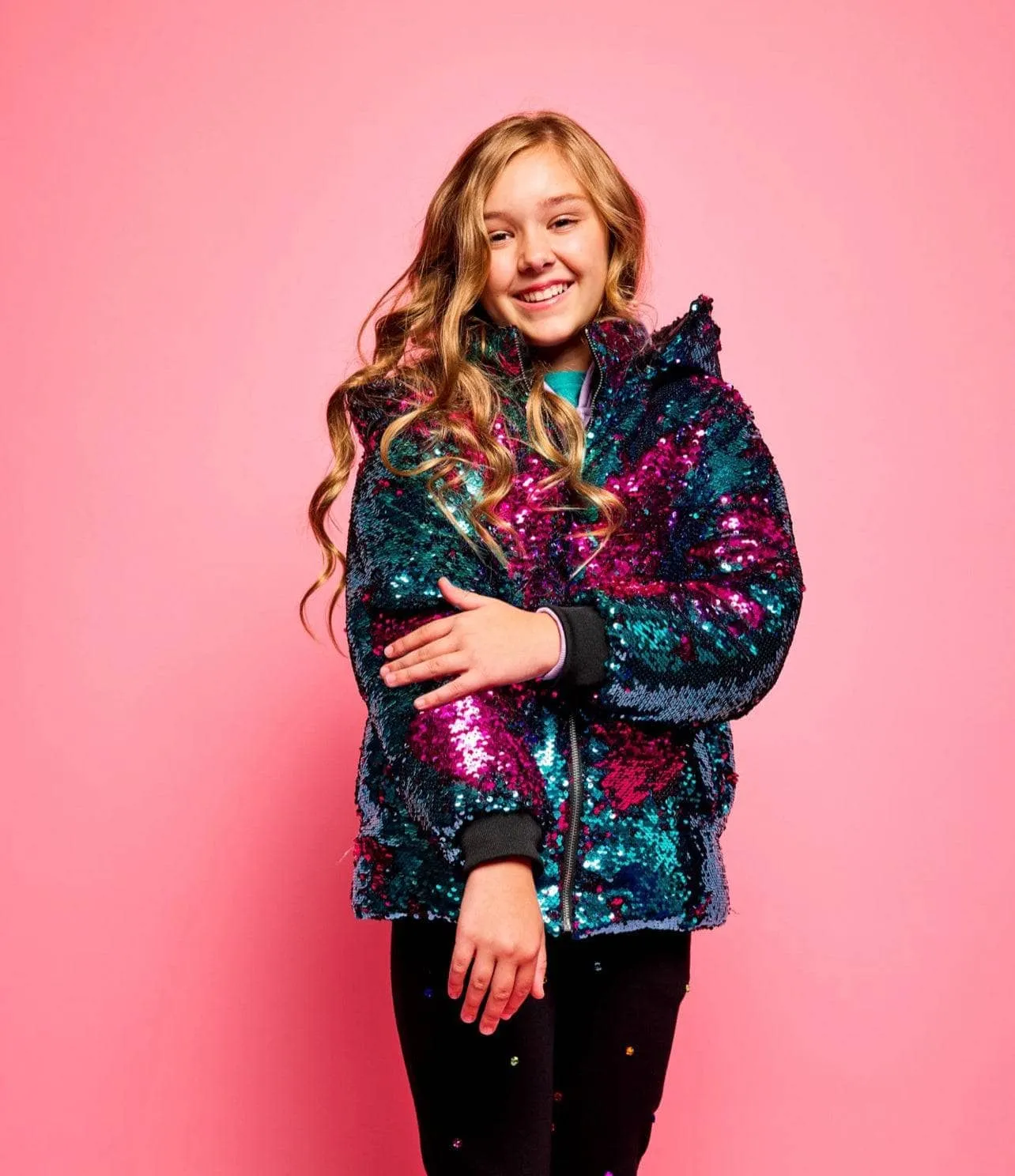 Womens Magic Sequin Flip Puffer Coat